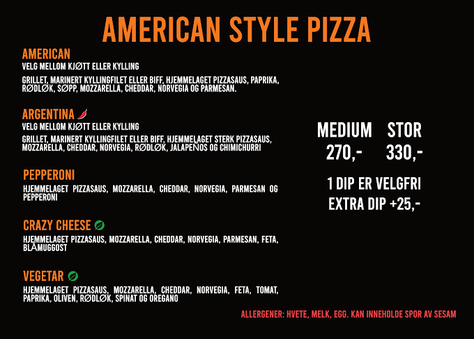 American Burgers — American style pizza menu
